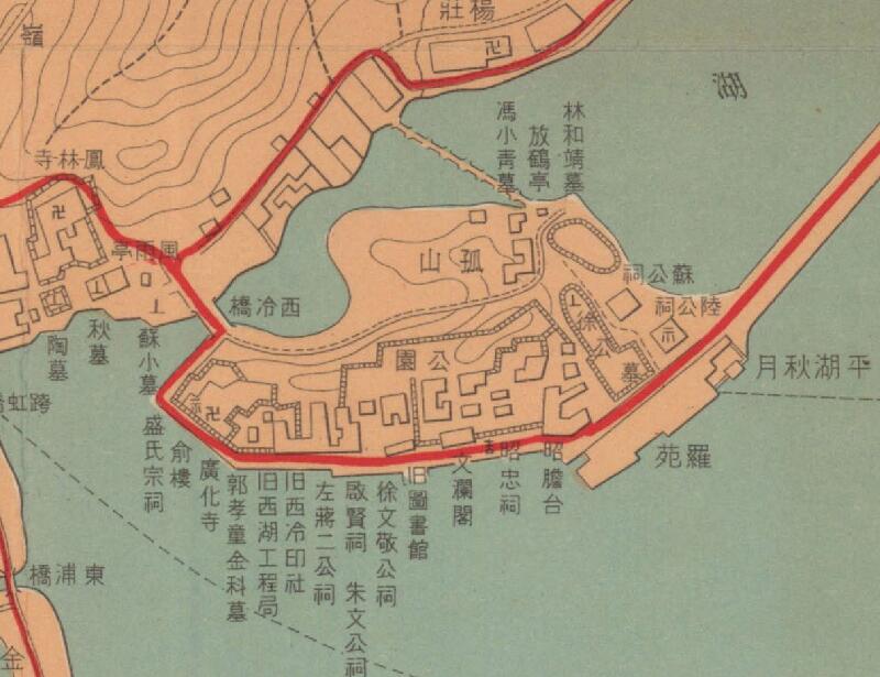 1938年《最新实测杭州西湖地图》预览图2