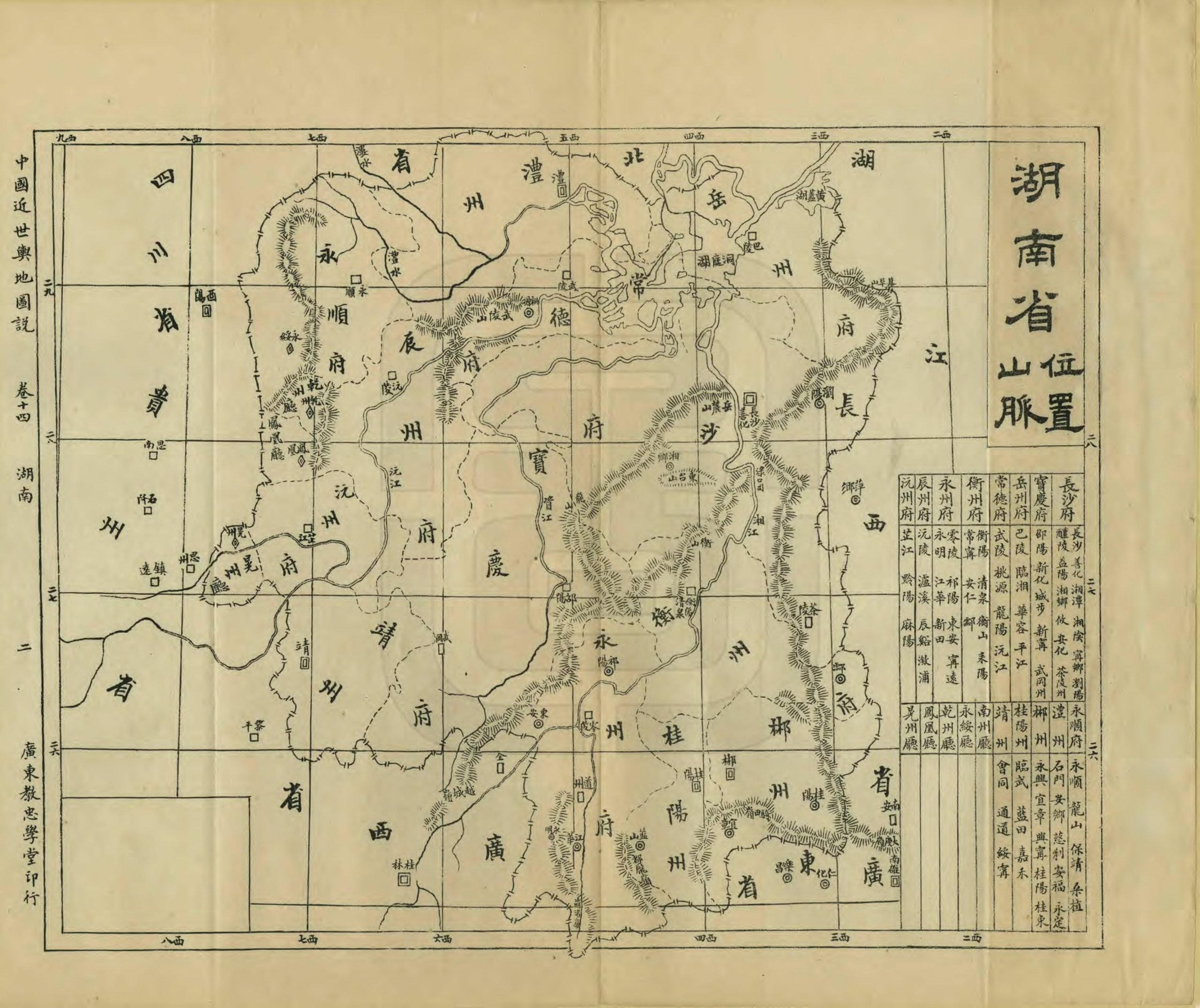 1909年《湖南省山脉位置》地图预览图