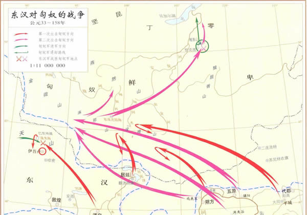 东汉对匈奴的战争地图 公元33-158年缩略图