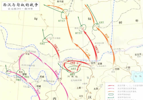 西汉与匈奴的战争地图 公元前201-前36年缩略图