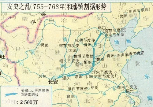 安史之乱进军路线和藩镇割据形势图缩略图